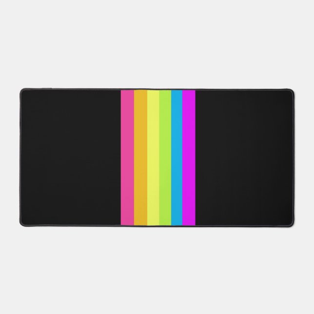 Tapis de bureau Retro Stripes (noir et néon Multi) (Recto)