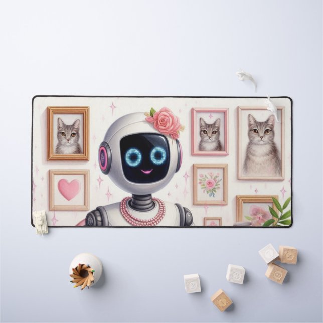 Tapis de bureau Robot IA Féminin Rose pour Filles  (Tableau pour enfants)