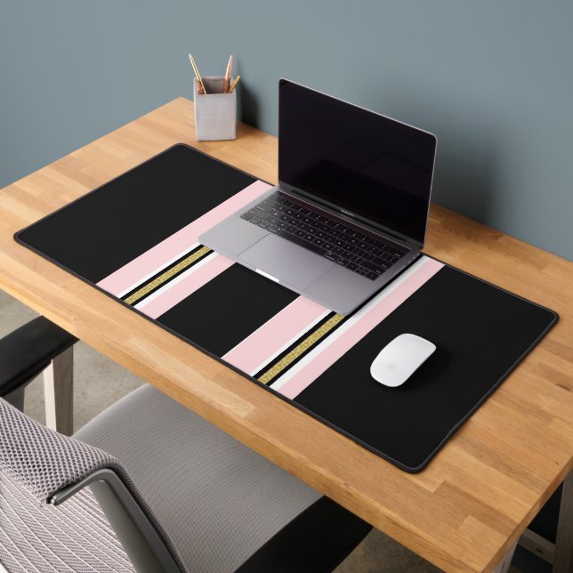 Tapis de bureau rose et or blanc rayure noire (Bureau 2)