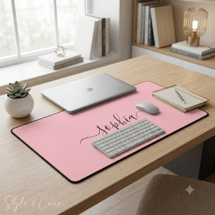 Tapis de bureau rose pâle élégant avec votre nom