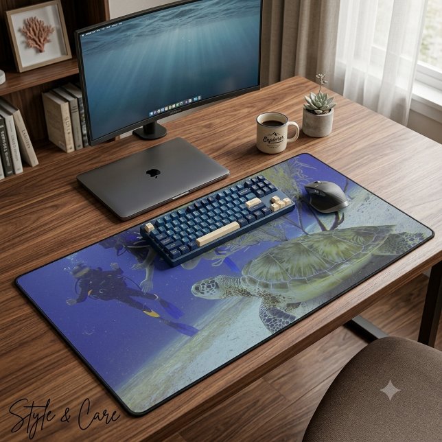 Tapis de bureau Sea Turtle Dive – Aventure sous-ma (Sea Turtle Dive Desk Mat – Underwater Adventure)