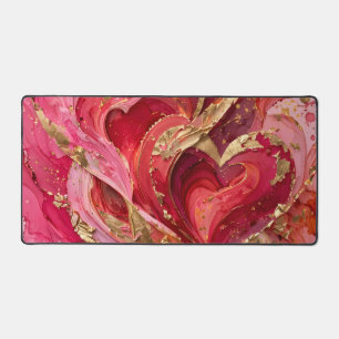 Tapis de bureau tourbillon cœur or rose et rouge