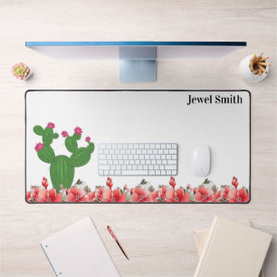 Tapis de bureau vert cactus orange fleurs floral