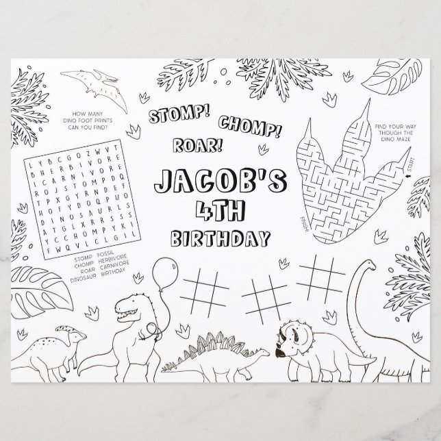 Tapis de coloriage pour fête d'anniversaire dinosa (Devant)