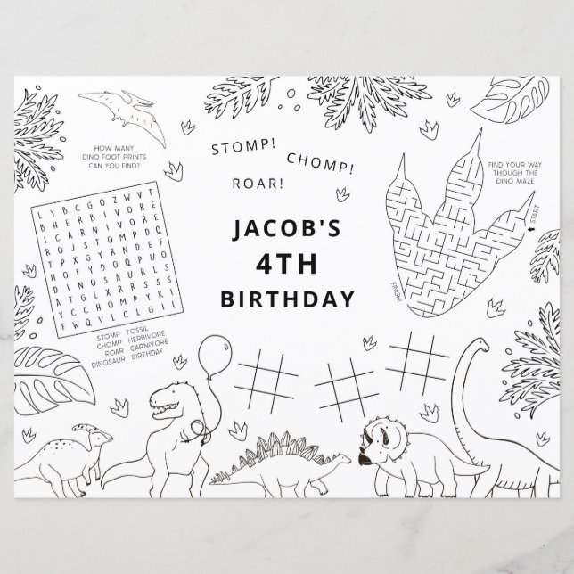 Tapis de coloriage pour fête d'anniversaire dinosa (Devant)