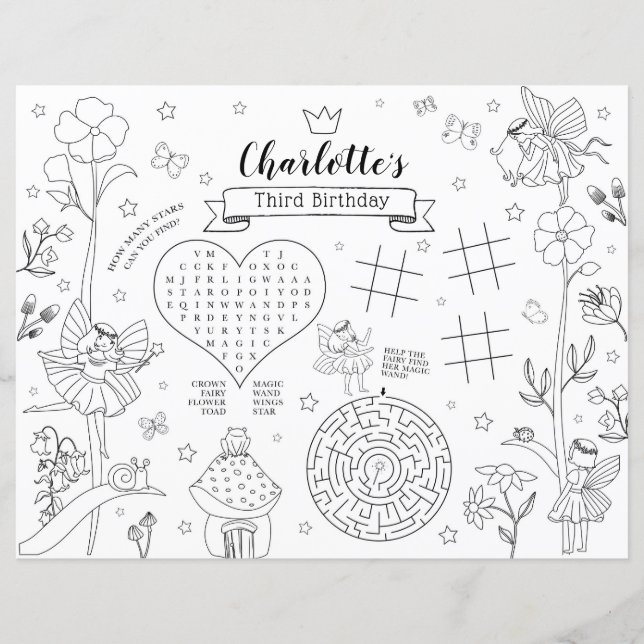 Tapis de coloriage pour fête d'anniversaire fée (Devant)