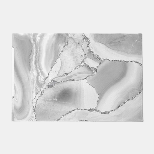 Tapis de cuisine élégant en agate argentée blanche (Devant)