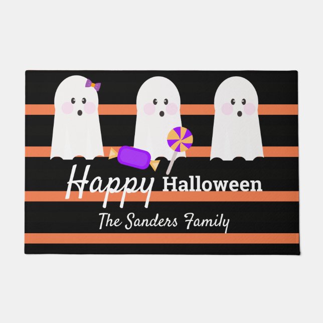 Tapis de Halloween fantaisistes à rayures et fantô (Devant)