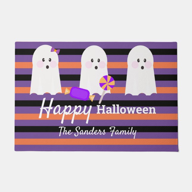 Tapis de Halloween fantaisistes à rayures et fantô (Devant)