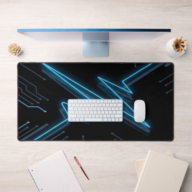 Tapis de jeu futuriste Neon Circuit Pulse pour bur (Bureau 1)