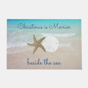 Tapis de Noël de plage plus joyeux au bord de la m