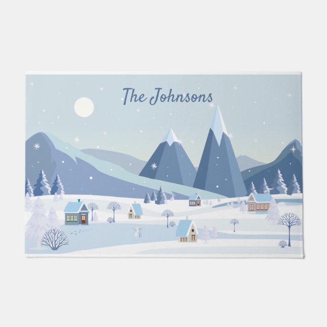 Tapis de Noël en forme de flocon de neige bleu et  (Devant)