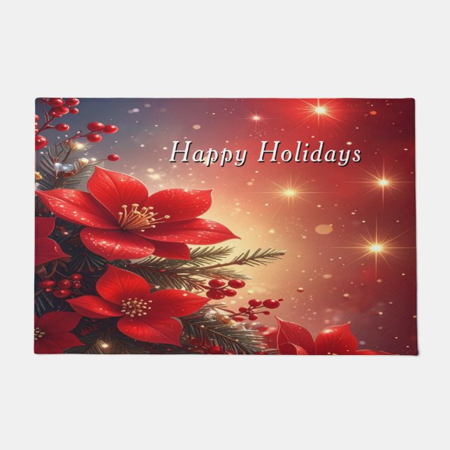 Tapis de Noël floral rouge pour les fêtes (Devant)