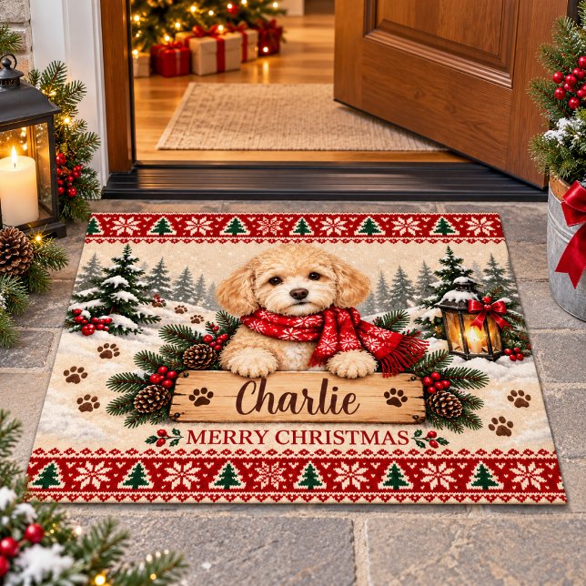 Tapis de Noël personnalisé pour Cavapoo (Personalized Cavapoo Christmas Doormat
)