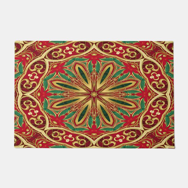 Tapis de Noël Rouge Or pour les Fêtes (Devant)