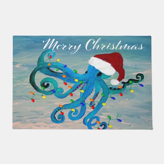 Tapis de Noël Santa pieuvre de Noël. (Devant)