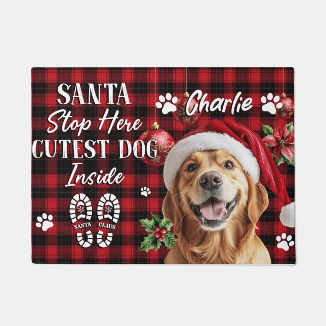 Tapis de Noël "Santa Stop Here" – Drôle de Décorat (Devant)