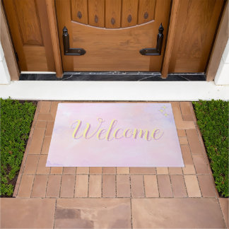 Tapis de porte à l'aquarelle rose, violet et jaune