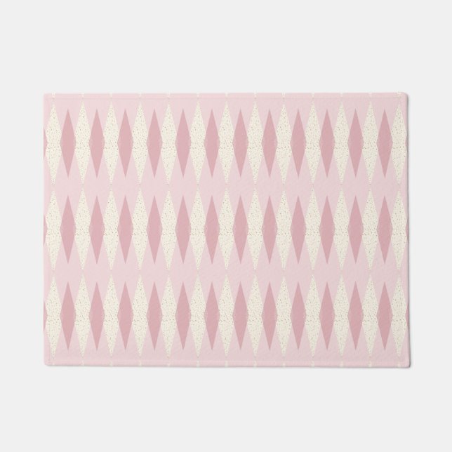 Tapis de porte à motifs de losanges rose moderne (Devant)