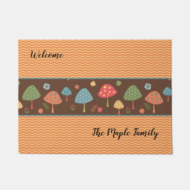 Tapis de porte avec Chevron, Design de champignons (Devant)
