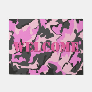 Tapis de porte BIENVENU rose de Camo, 18" x 24"