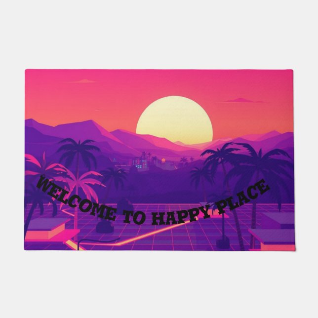 Tapis de porte bienvenue à Happy Place | Retro Sun (Devant)