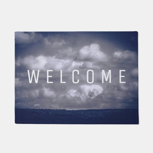 Tapis de porte bleu d'ACCUEIL de coutume de nuages (Devant)