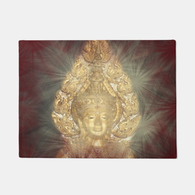 tapis de porte bouddha doré en rouge foncé (Devant)