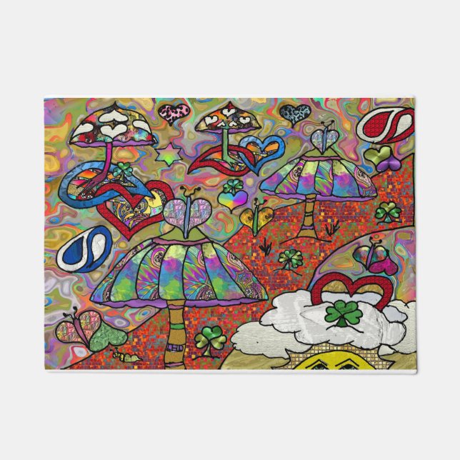 Tapis de porte champignon magique rétro psychédéli (Devant)