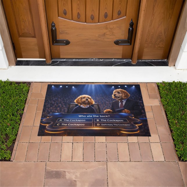 Tapis de porte Cockapoo qui a mangé la chaussette  (De plein air)