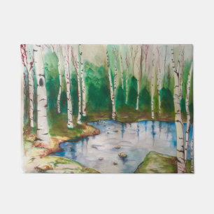 Tapis de porte de forêt d'arbre de bouleau