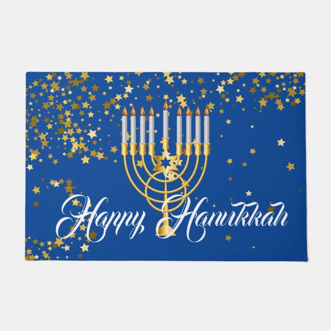 Tapis de porte de vacances - Hanukkah joyeux (Devant)
