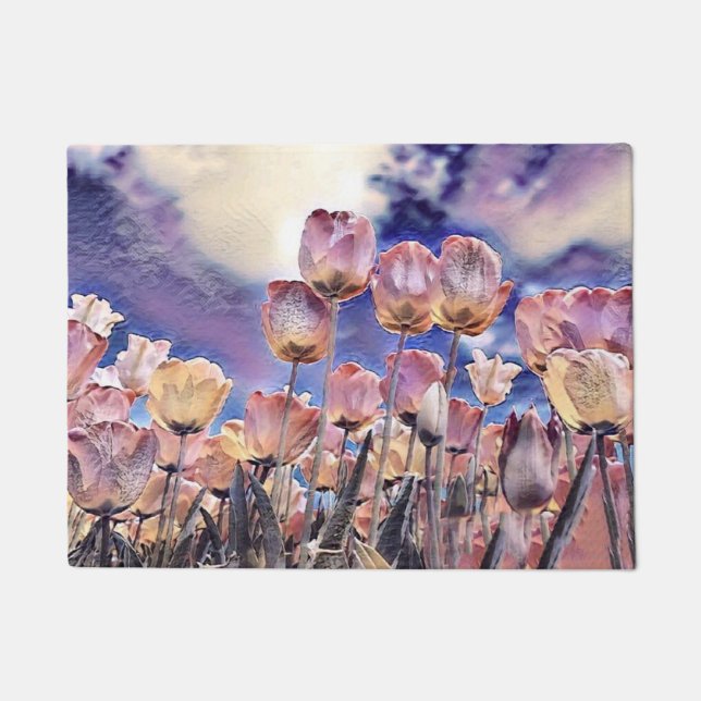 Tapis de porte des tulipes violet rose et orange (Devant)