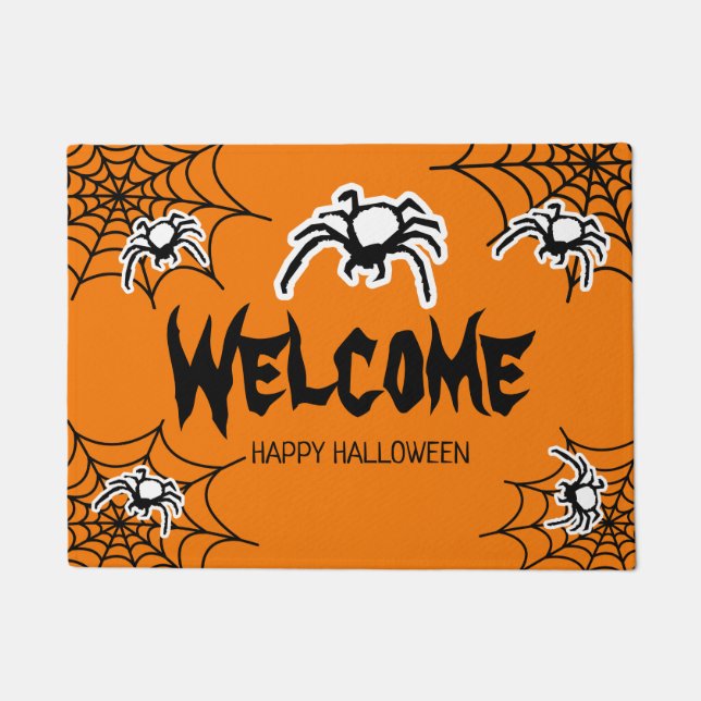 Tapis de porte d'Halloween orange avec toiles d'ar (Devant)