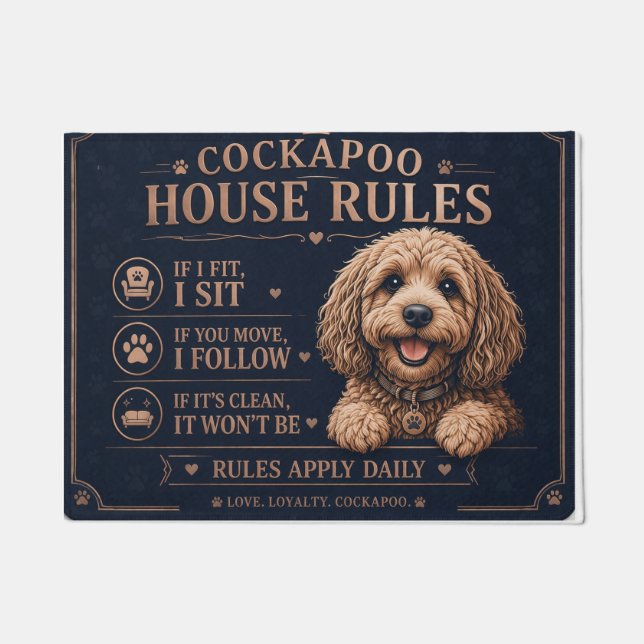 Tapis de porte drôle Cockapoo Règles de la maison  (Devant)