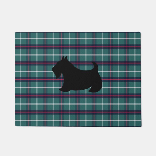 Tapis de porte écossais Terrier à carreaux verts  (Devant)