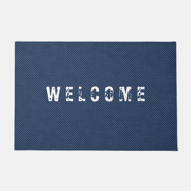 Tapis de porte en faux denim de jeans bleus (Devant)
