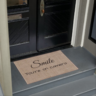 Tapis de porte en toile de jute Camera Smile
