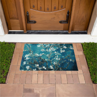 Tapis de porte Fleurs d'amandier sarcelle foncé de