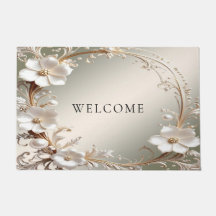 Tapis de porte floral blanc orné