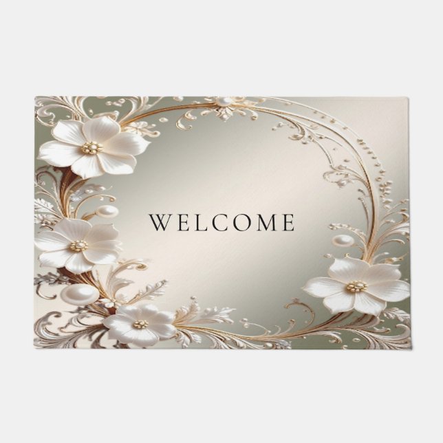 Tapis de porte floral blanc orné (Devant)