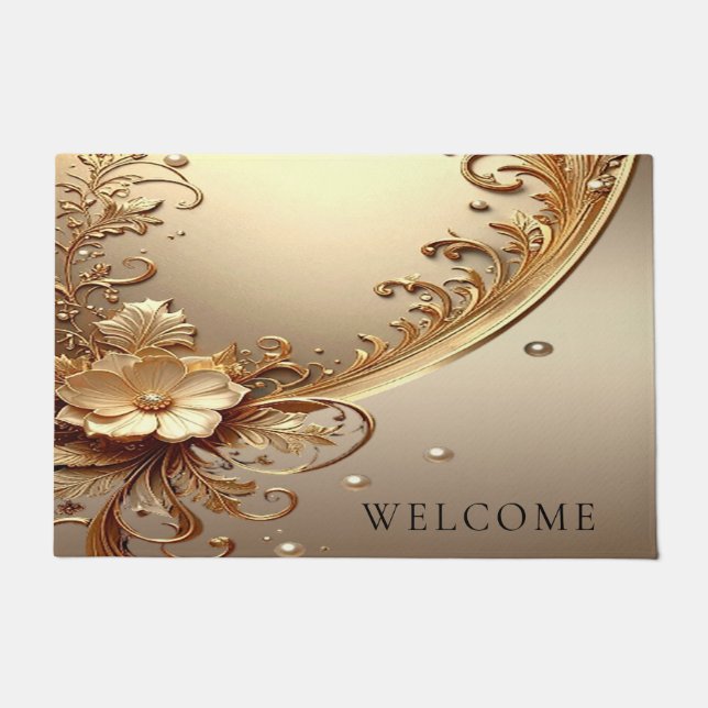 Tapis de porte floral orné doré (Devant)