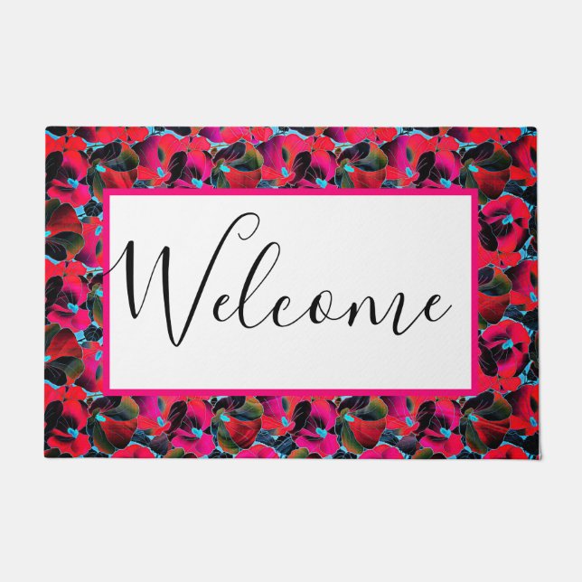 Tapis de porte floral rose vif (Devant)