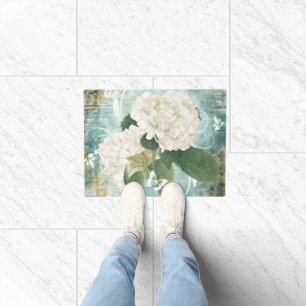 Tapis de porte hortensia blanc
