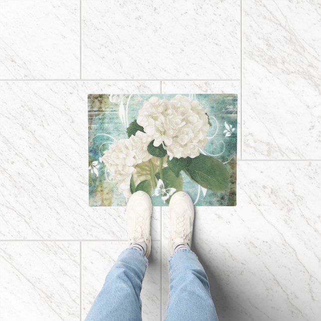 Tapis de porte hortensia blanc (Intérieur)