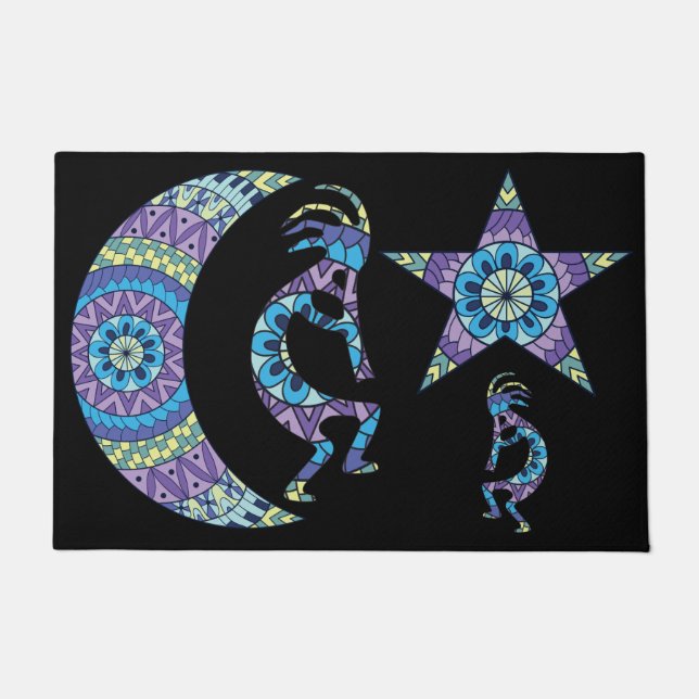 Tapis de porte Kokopelli étoile lune mandala (Devant)