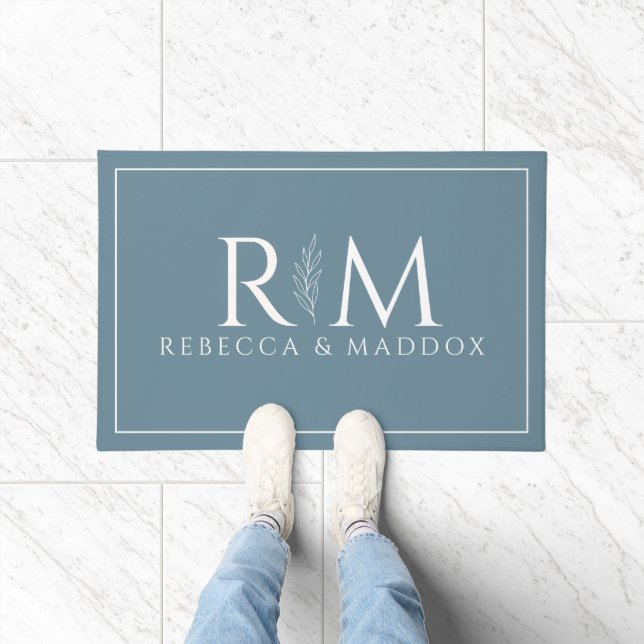 Tapis de porte Monogramme Bleu Moderne (Intérieur)