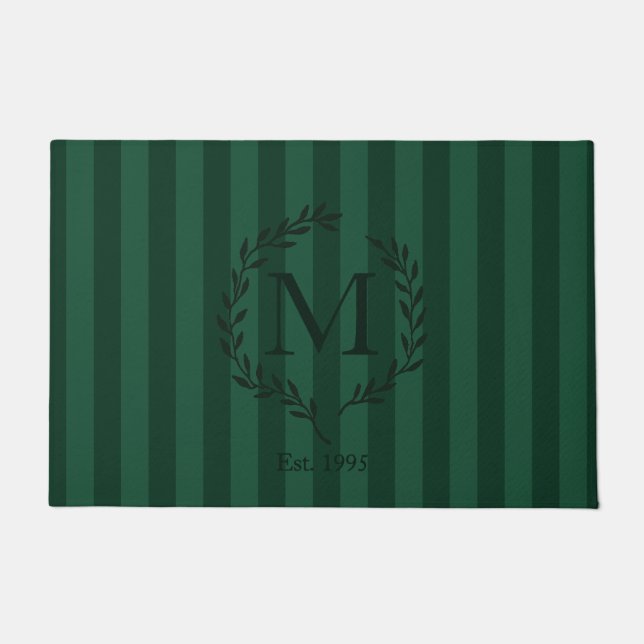 Tapis de porte monogrammé couronne et rayures Luxe (Devant)