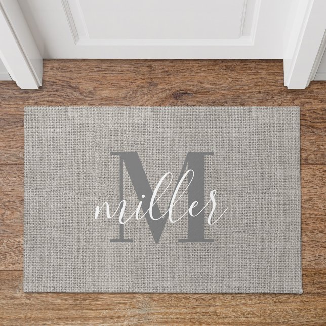 Tapis de porte monogrammé en toile de jute rustiqu (Créateur téléchargé)