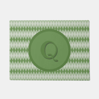 Tapis de porte - Motif Jacquard en vert avec Monog